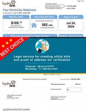 Hydro one Canada Fake Utility bill